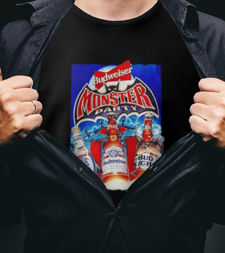 Budweiser Monster Party Bud Dry Bud Light Bottles Halloween Celebration T-Shirt