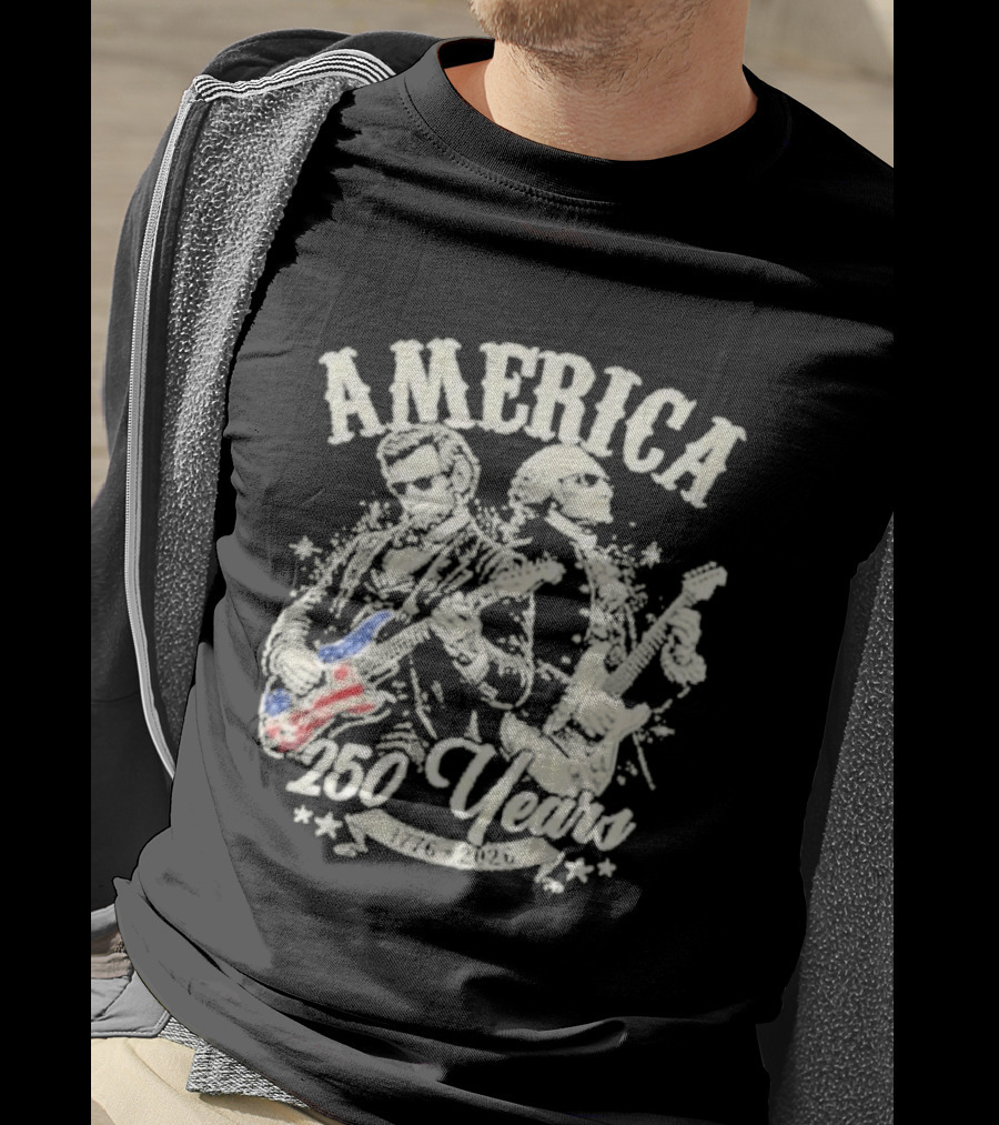 America George Washington Lincoln Playing Guitar 250 Years T-Shirt
