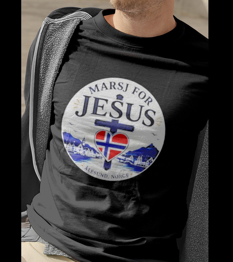Marsj For Jesus Ålesund Norge Heart And Cross With Norwegian Flag T-Shirt