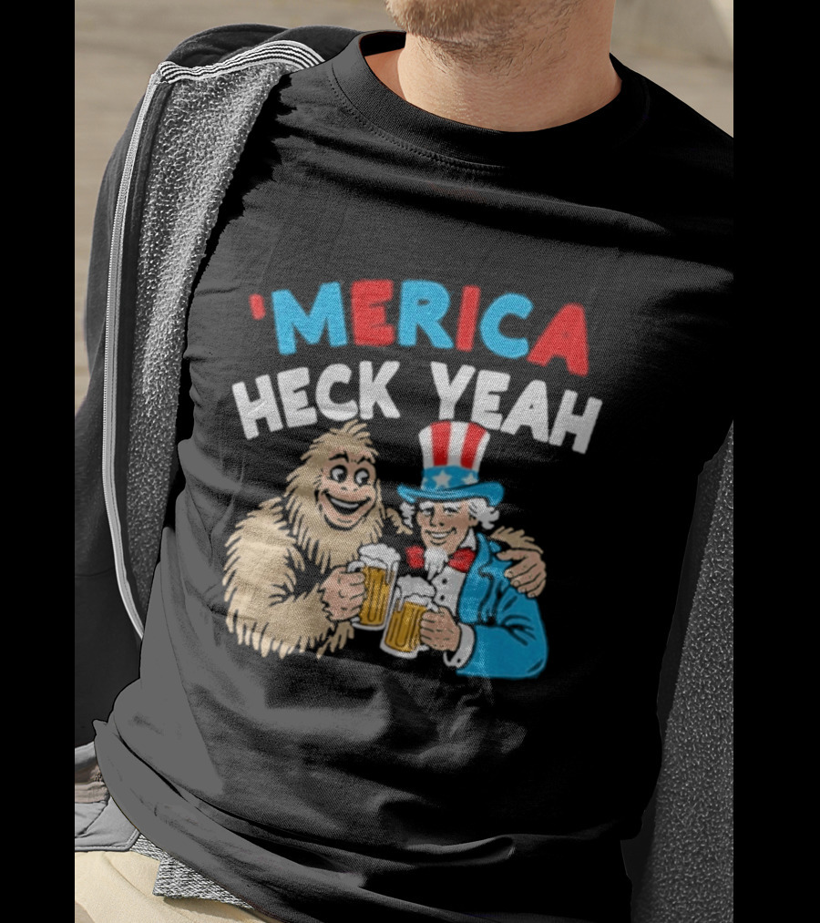 Merica Heck Yeah Uncle Sam Bigfoot Beer T-Shirt