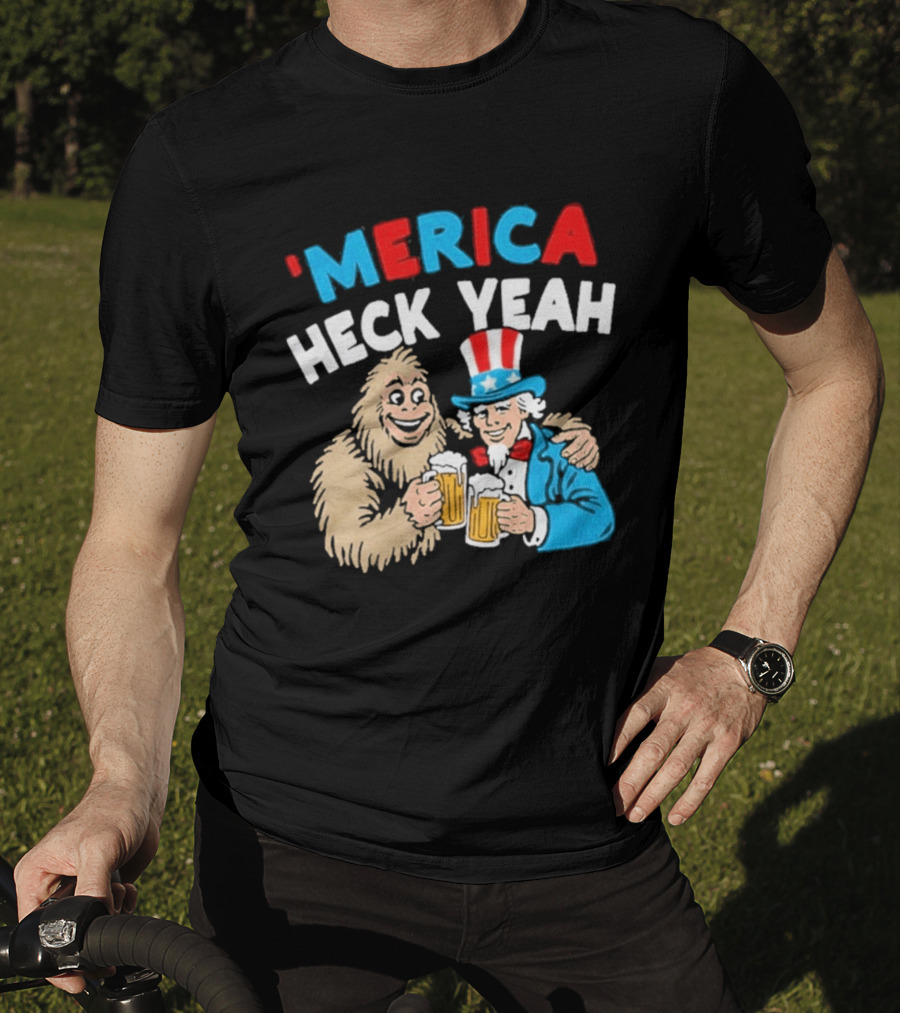 Merica Heck Yeah Uncle Sam Bigfoot Beer T-Shirt