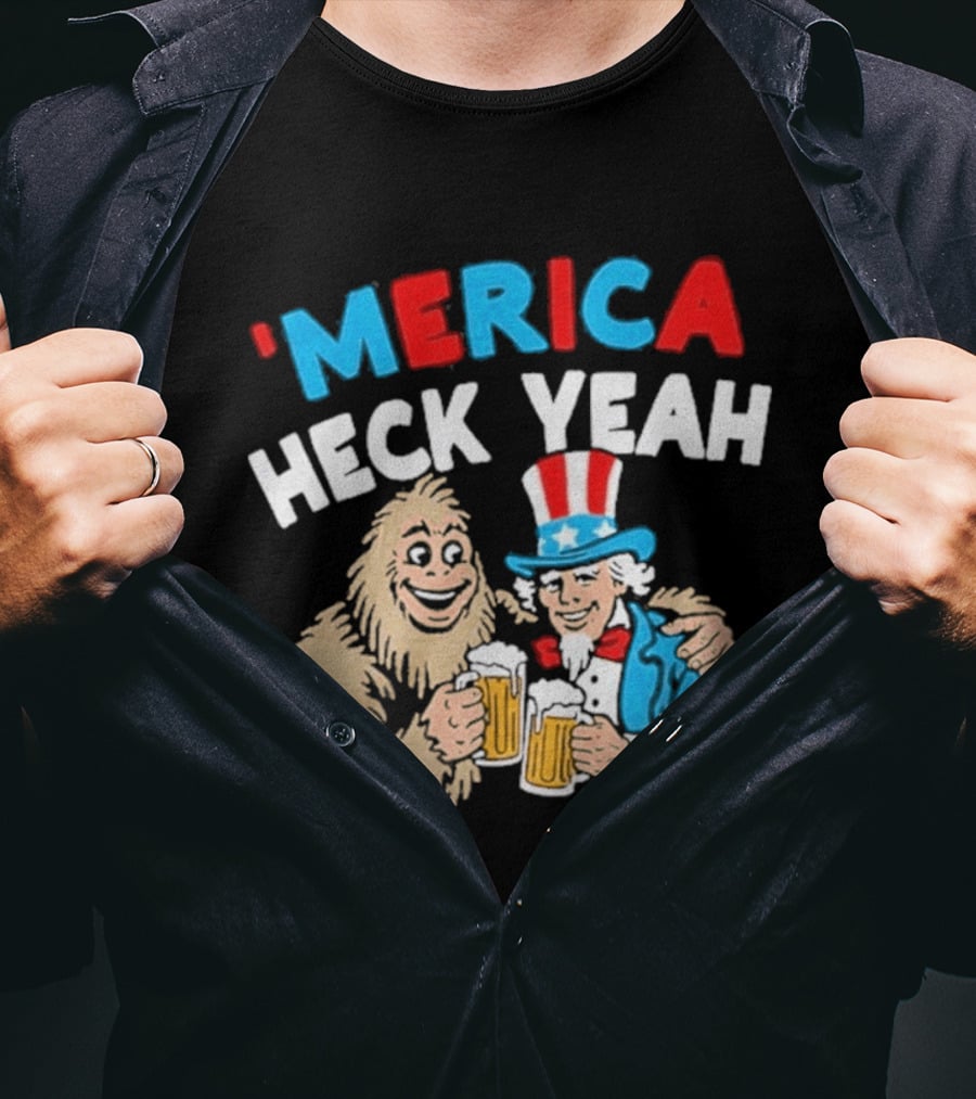 Merica Heck Yeah Uncle Sam Bigfoot Beer T-Shirt