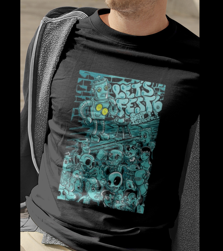 LET'S FEST 6 SEP 9 6 2026 Indianapolis Robot And Alien Crowd T-Shirt