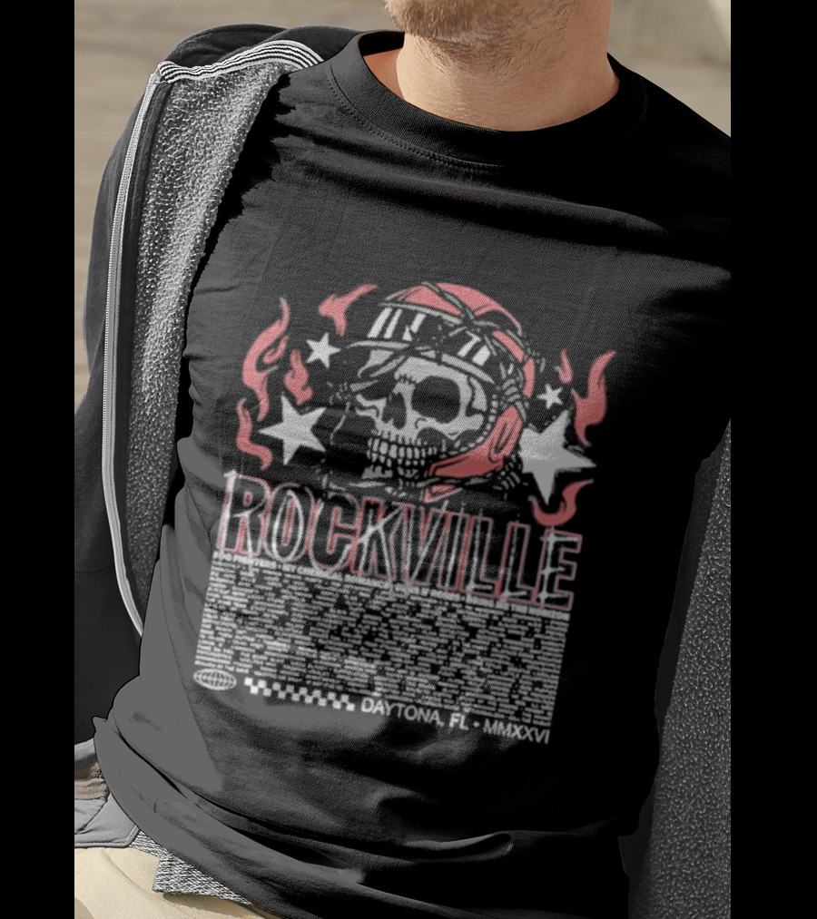 Welcome To Rockville 2026 Daytona Beach Florida Barbed Helmet Skull Lineup T-Shirt