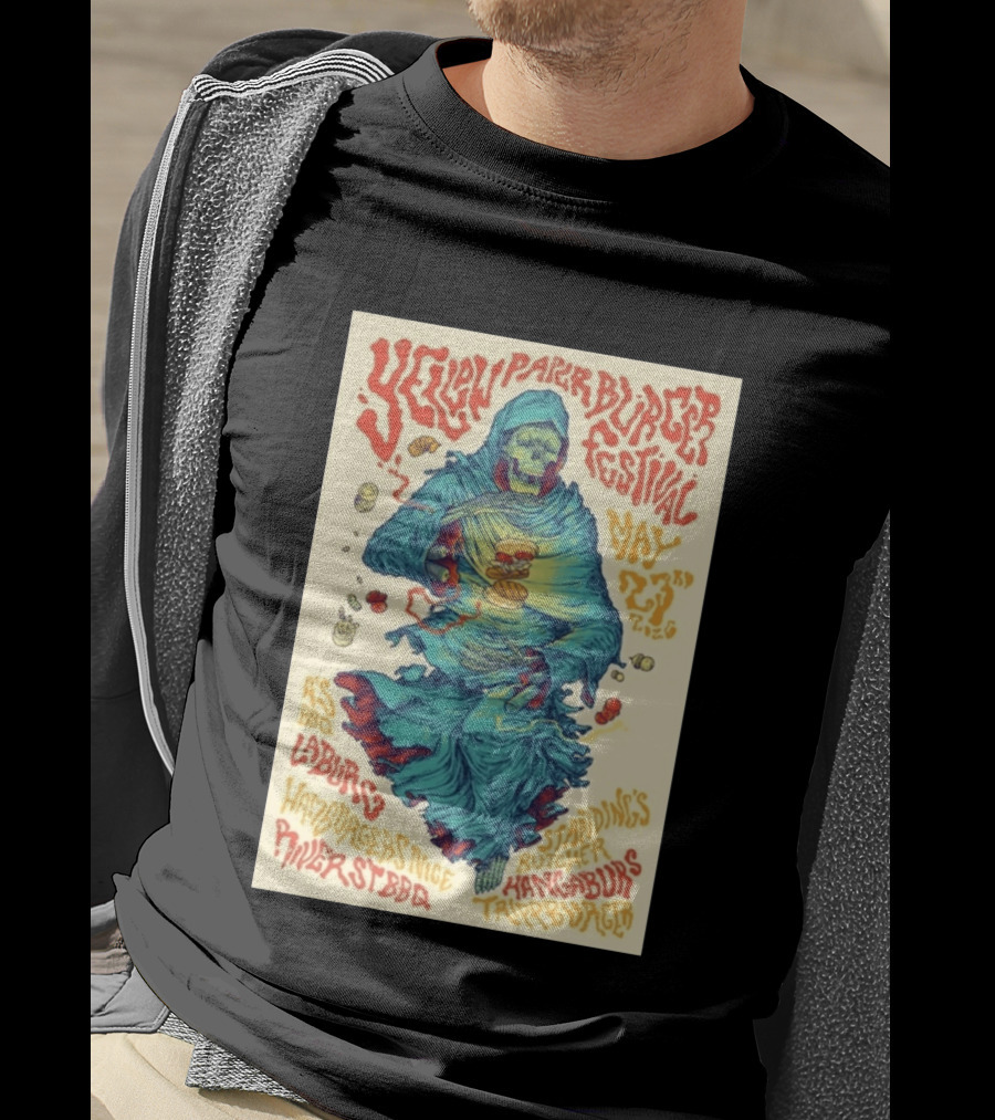 Yellow Paper Burger Festival May 23rd 2026 A's BBQ La Burg Standing's Butcher Taylor Burger River St BBQ Hamburgers Nice T-Shirt