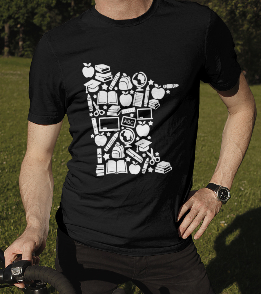 Minnesota Teacher Back To School ABC Books Apples Education State Map T-Shirt