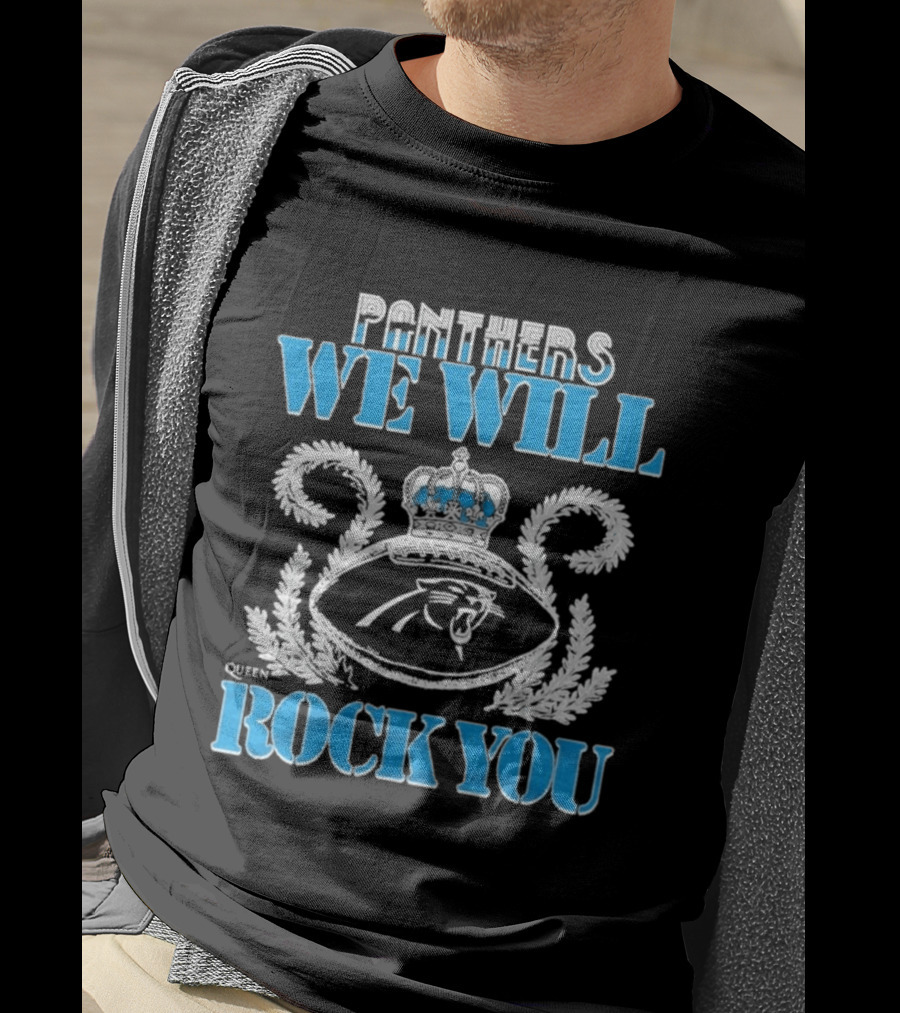 Panthers We Will Rock You Football Crown Laurel T-Shirt