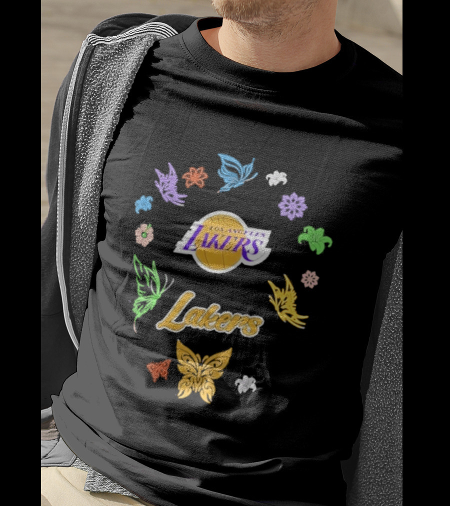 Los Angeles Lakers Carl Banks Spring Bloom Butterfly Lakers T-Shirt