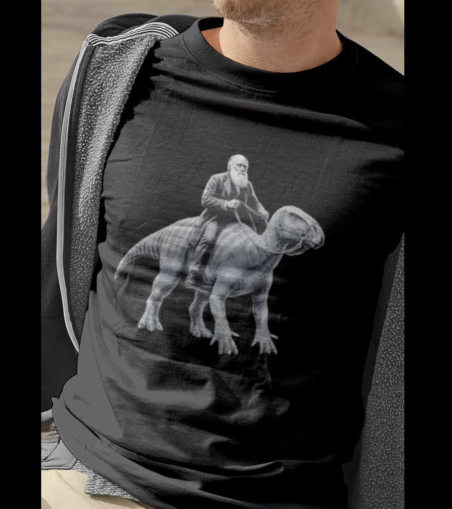 Charles Darwin Riding Dinosaur Evolution Science Lover T-Shirt
