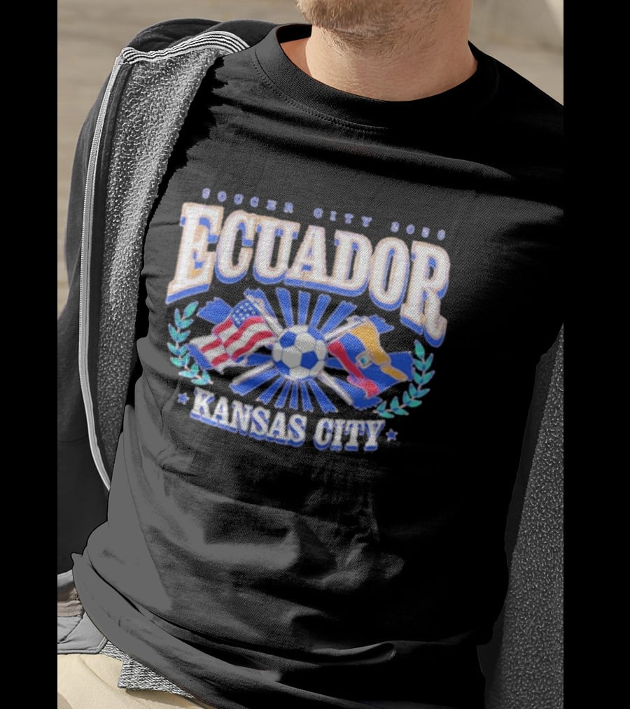 Ecuador Soccer City 2026 Kansas City Flags And Soccer Ball T-Shirt