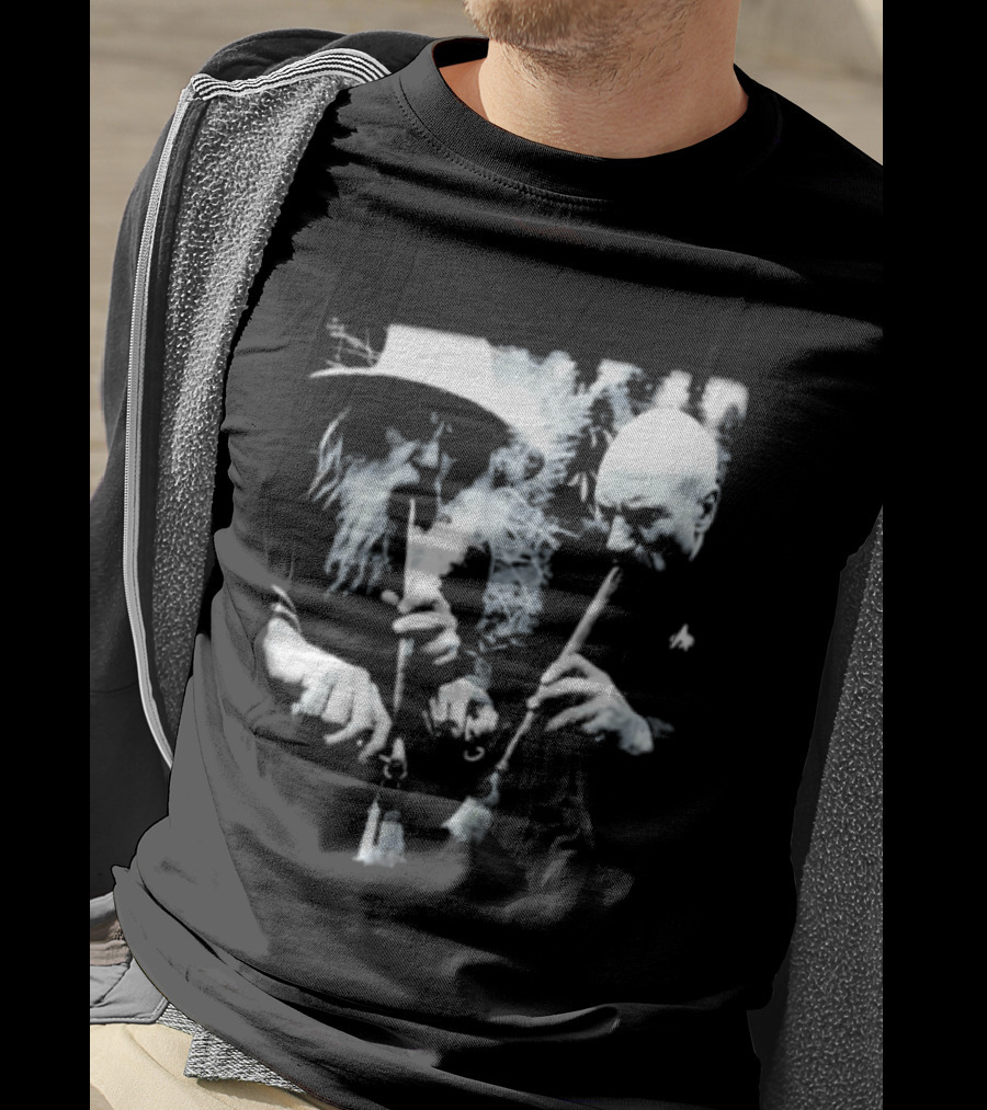 Wizard And Space Captain Smoking Cosmic Meme Scene T-Shirt