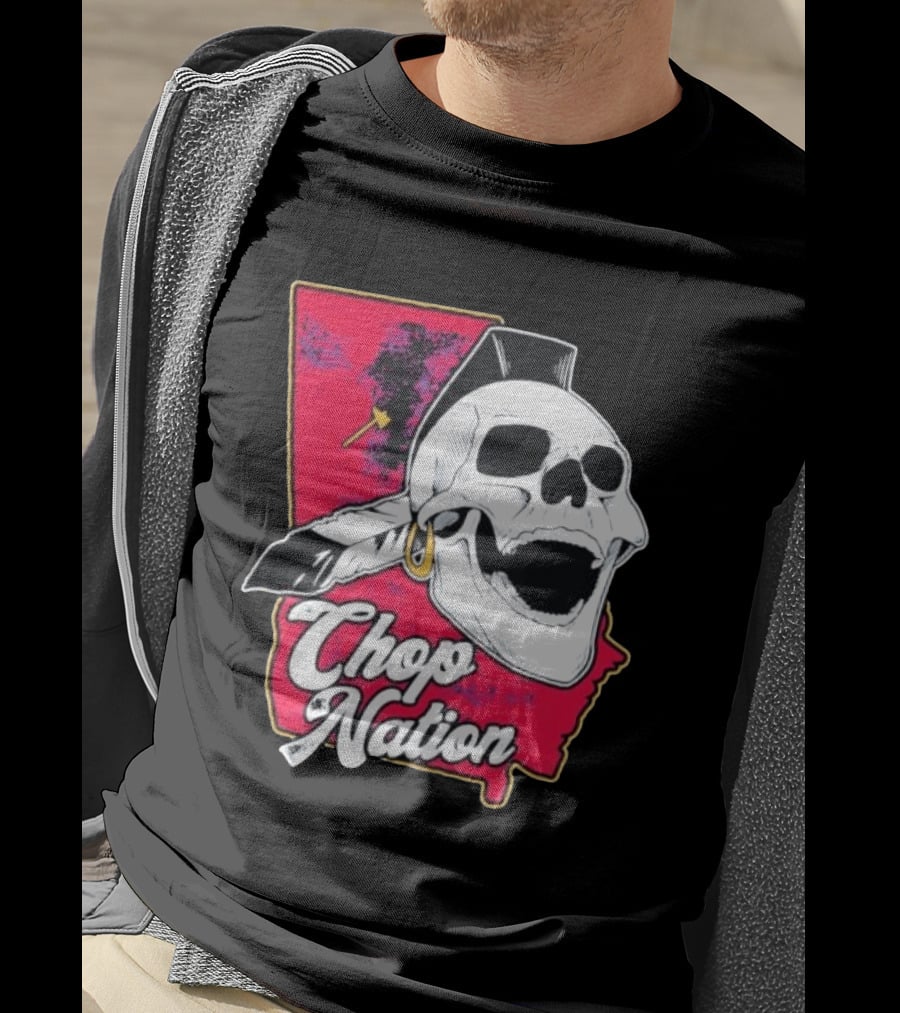 Atlanta Braves Chop Nation Skull Tomahawk Chop T-Shirt