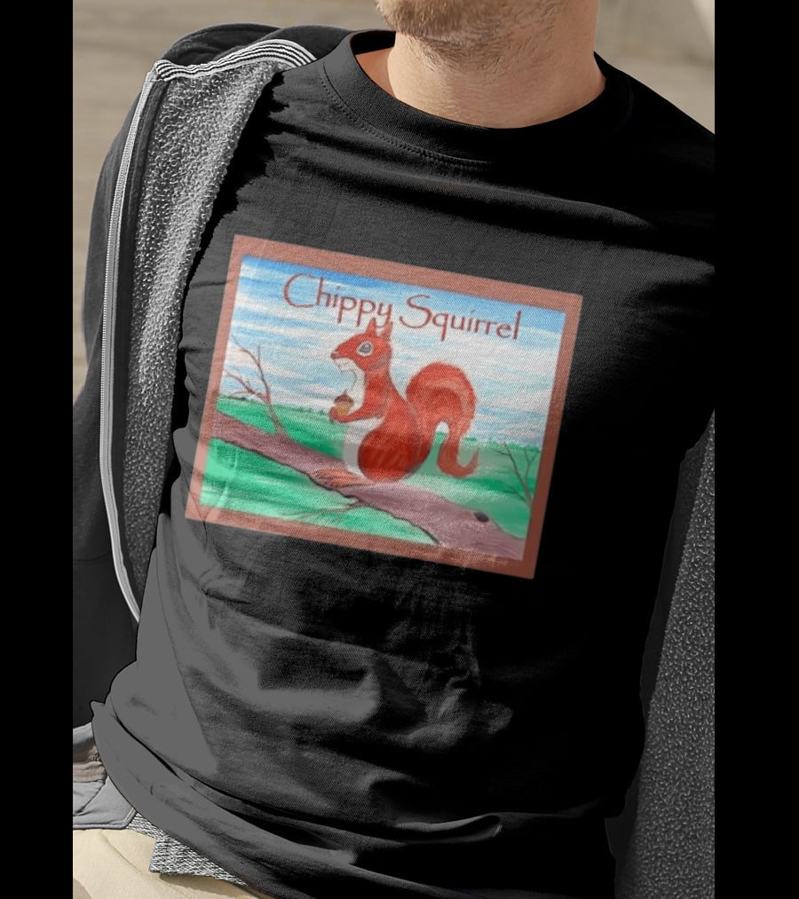 Chippy Squirrel Acorn On Tree Branch Nature Scene T-Shirt