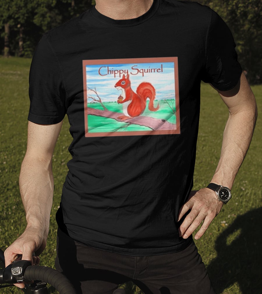Chippy Squirrel Acorn On Tree Branch Nature Scene T-Shirt
