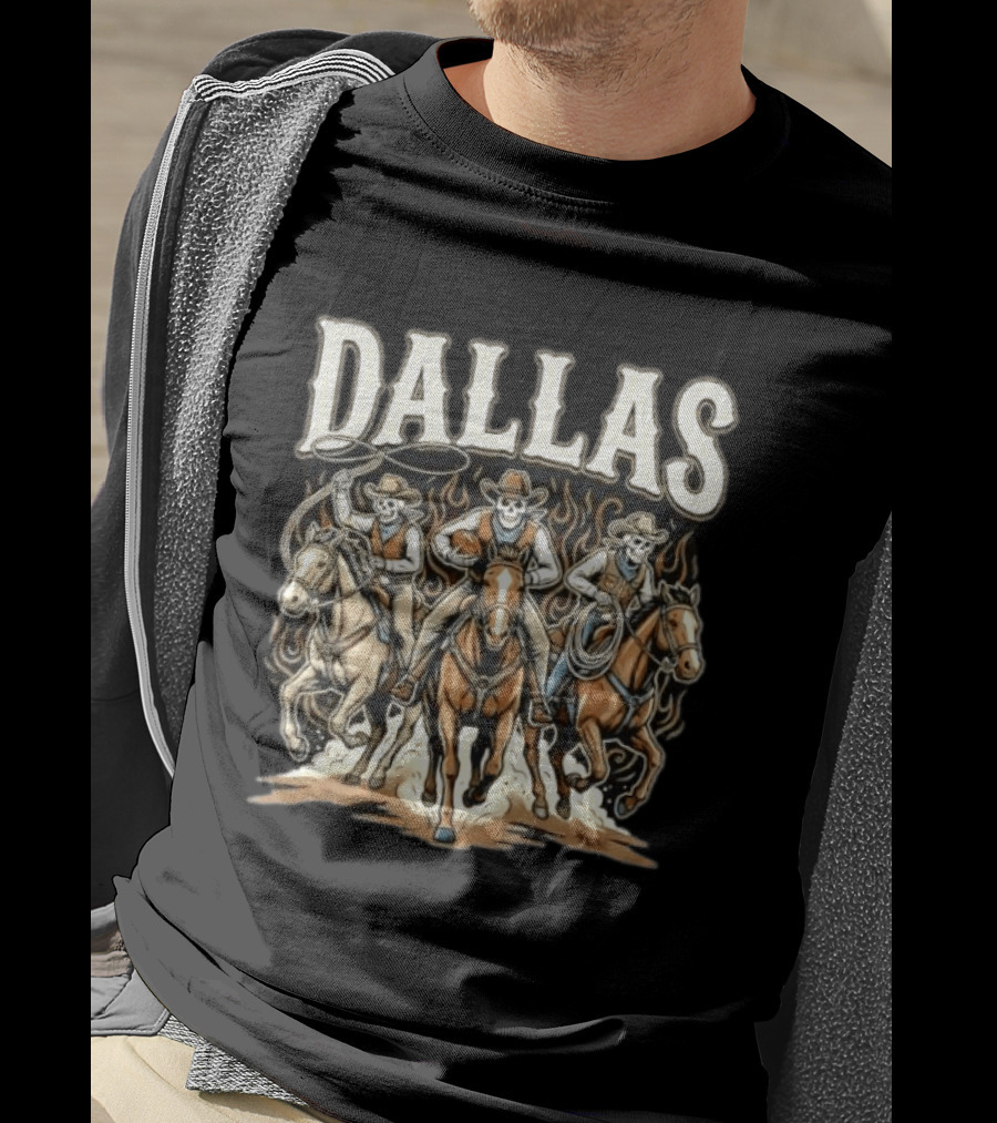 Dallas Cowboys Skeleton Rider Trio On Horses T-Shirt