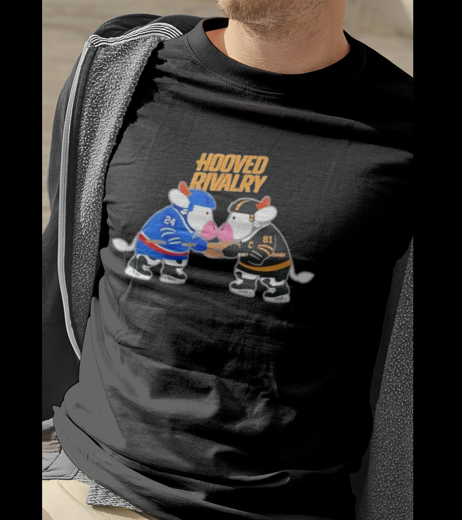 Buffalo Sabres Boston Bruins Hooved Rivalry Hockey Cow Characters T-Shirt
