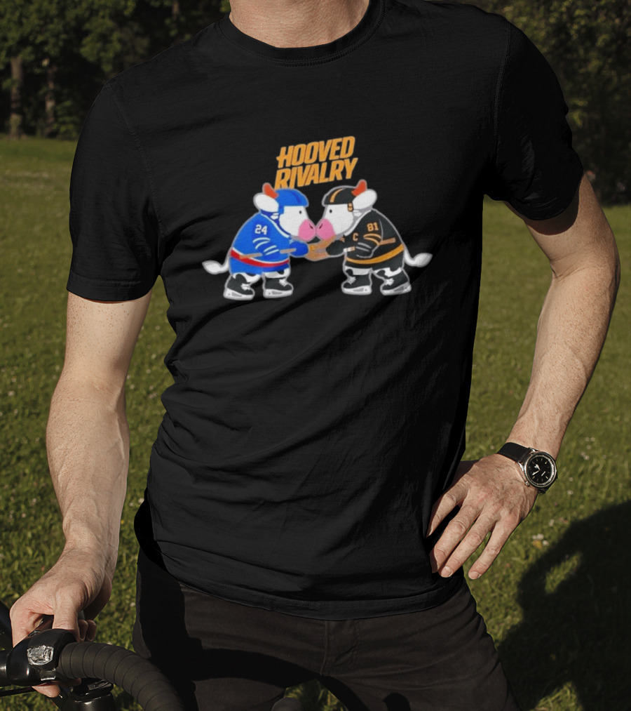Buffalo Sabres Boston Bruins Hooved Rivalry Hockey Cow Characters T-Shirt