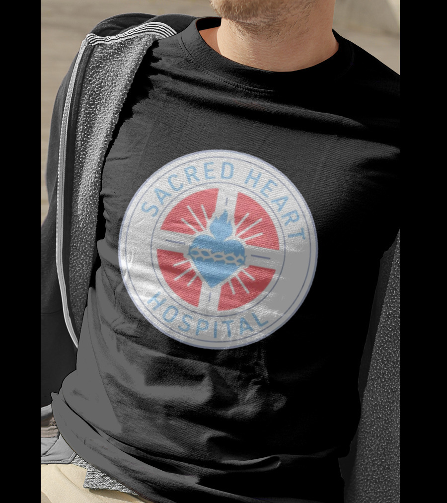 Sacred Heart Hospital Emblem With Blue And Red Heart T-Shirt