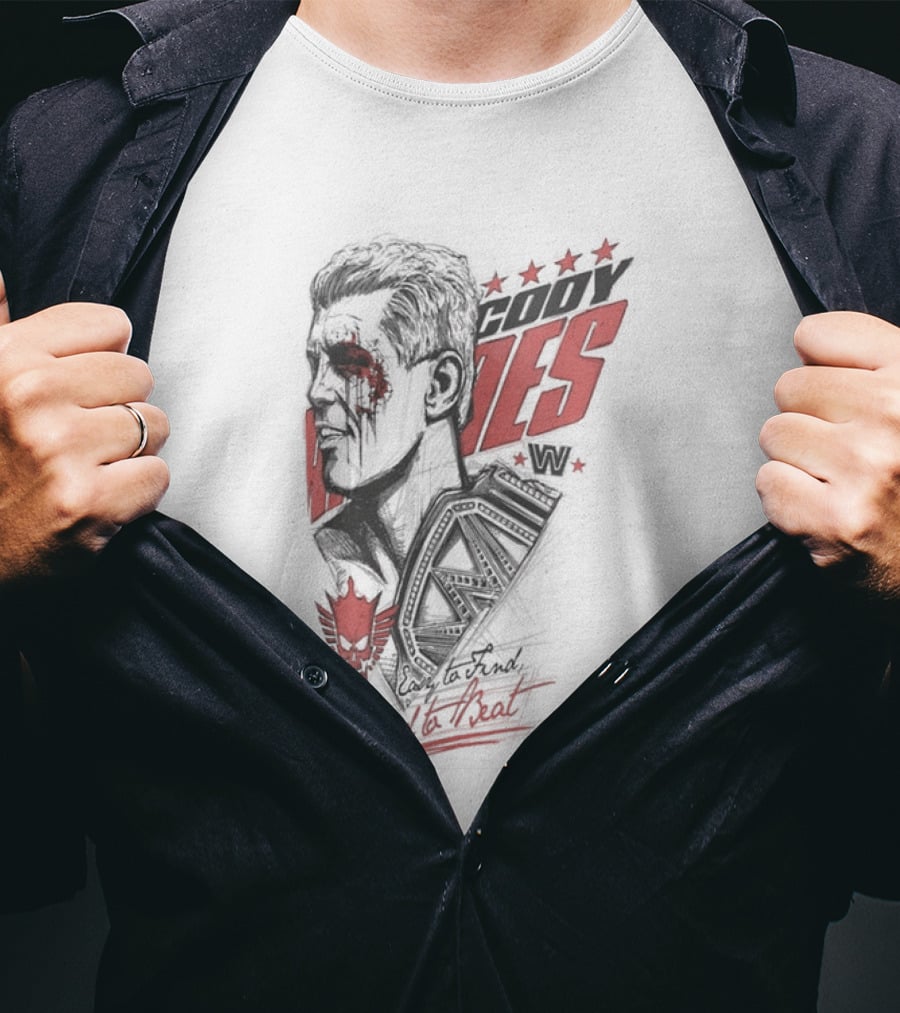 Cody Rhodes Easy To Find Hard To Beat Wrestling Legend Bold Red Text Star Motif T-Shirt