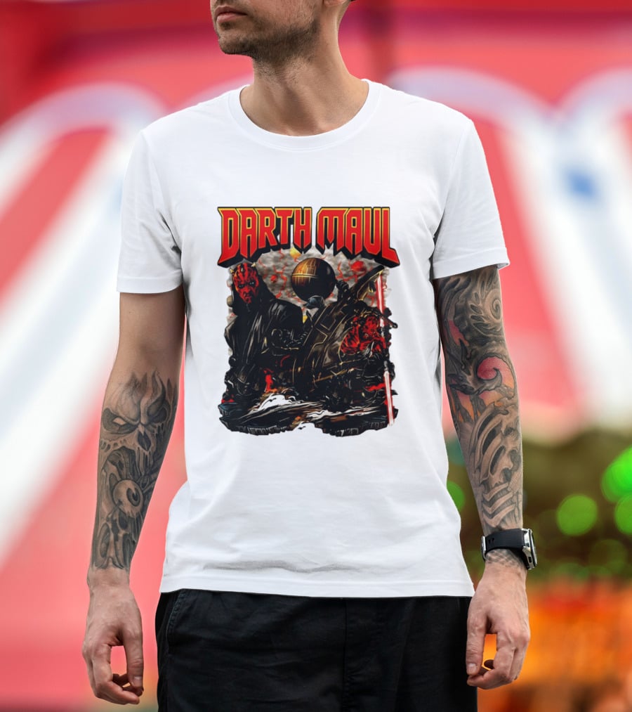 Darth Maul Star Wars Sith Warrior Battle Scene With Lightsaber And The Death Star T-Shirt