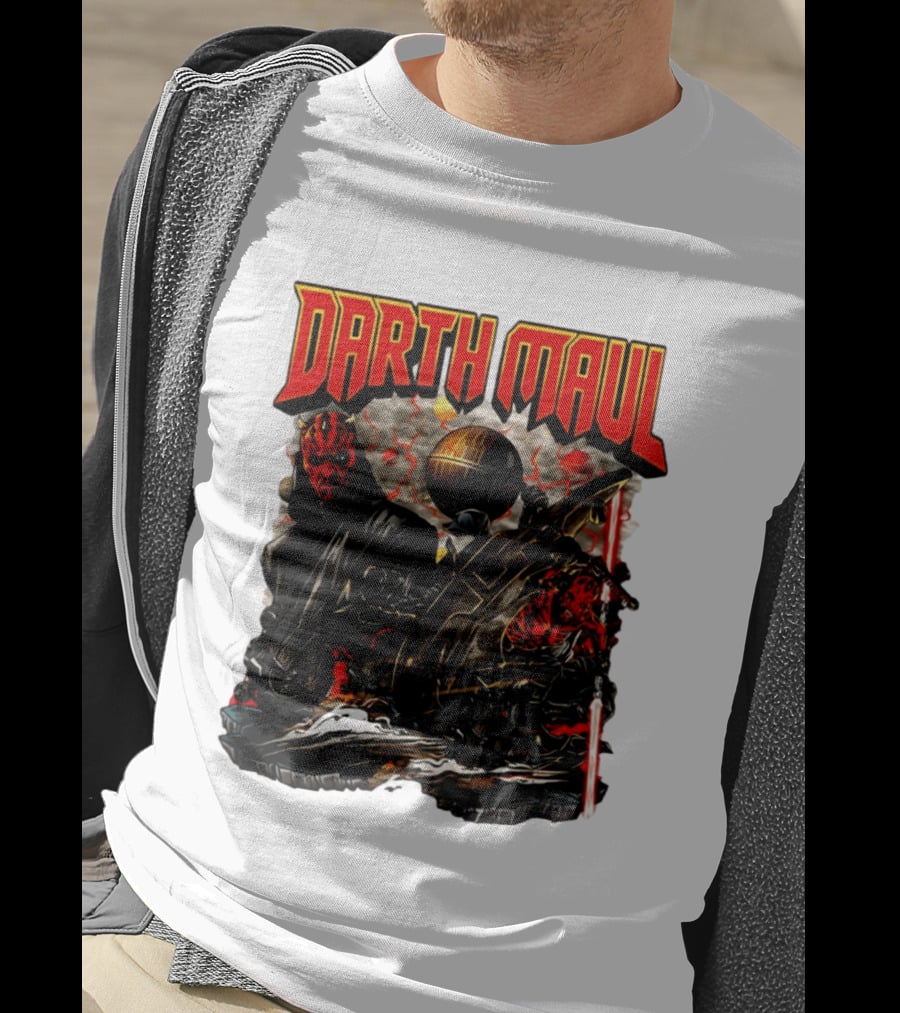 Darth Maul Star Wars Sith Warrior Battle Scene With Lightsaber And The Death Star T-Shirt