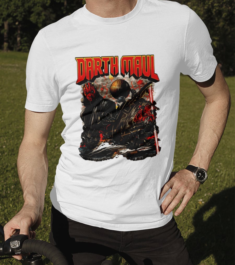Darth Maul Star Wars Sith Warrior Battle Scene With Lightsaber And The Death Star T-Shirt
