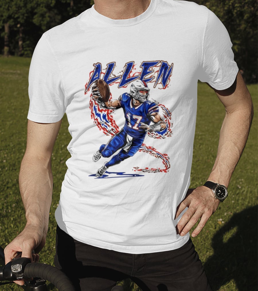 Josh Allen 17 Football Action Lightning Bolt T-Shirt