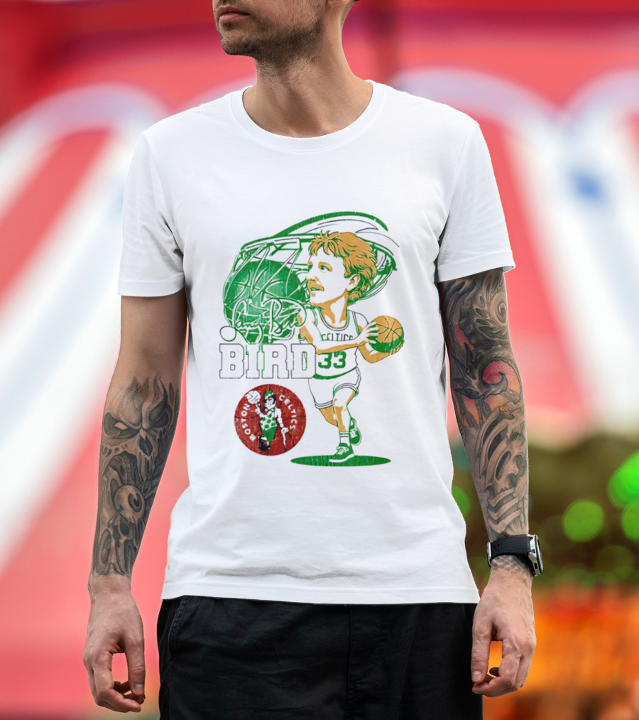 Boston Celtics Larry Bird Caricature NBA Legend 33 Basketball T-Shirt