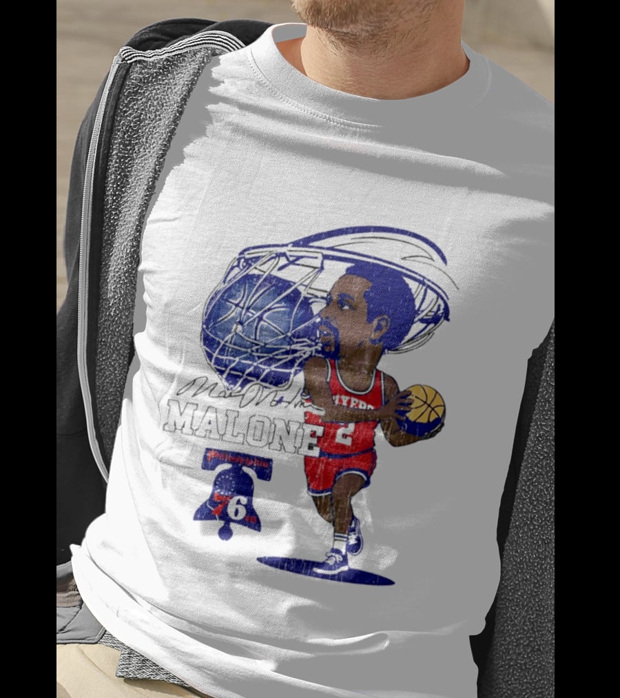 Moses Malone Philadelphia 76ers Basketball Caricature T-Shirt