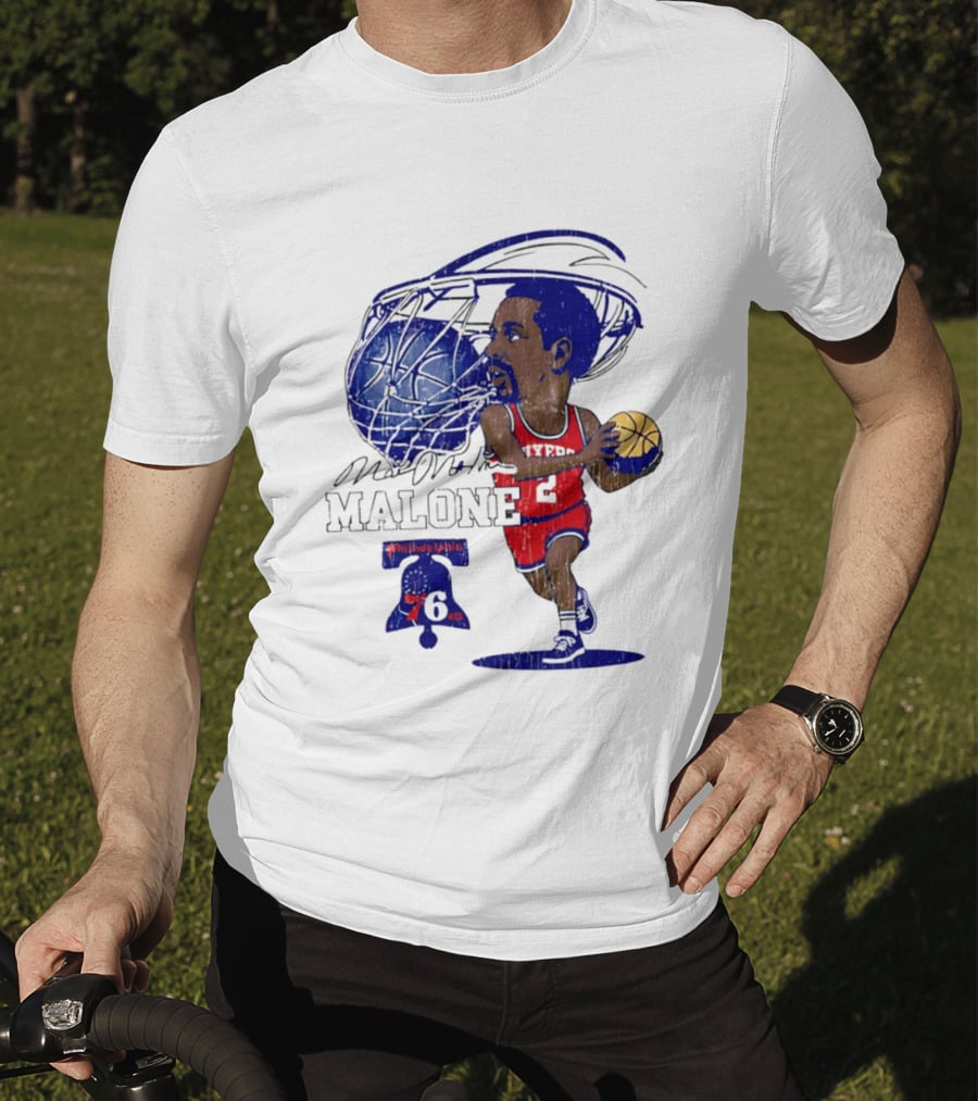Moses Malone Philadelphia 76ers Basketball Caricature T-Shirt