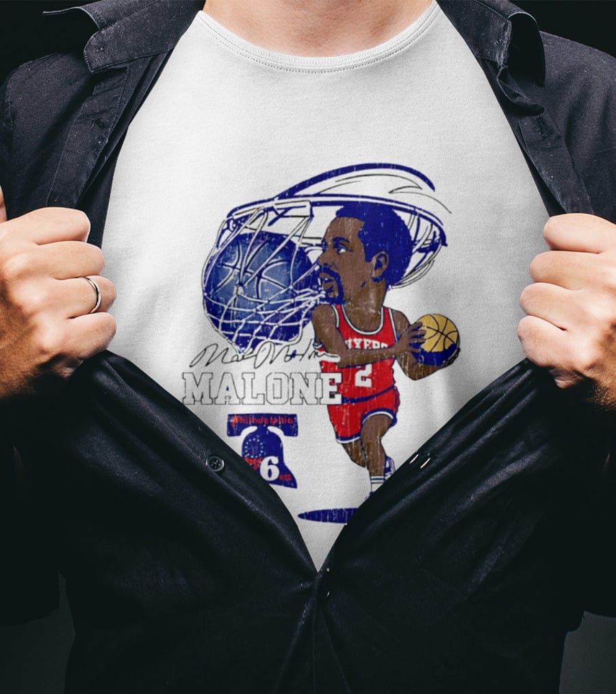 Moses Malone Philadelphia 76ers Basketball Caricature T-Shirt