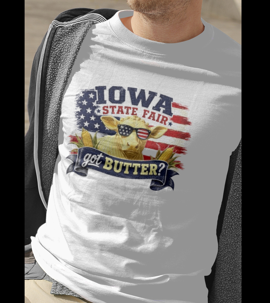Iowa State Fair Cow Got Butter Corn American Flag T-Shirt
