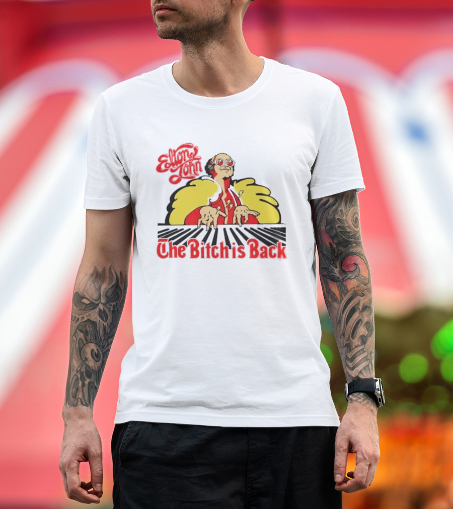 Elton John The Bitch Is Back Burst Yellow And Red T-Shirt