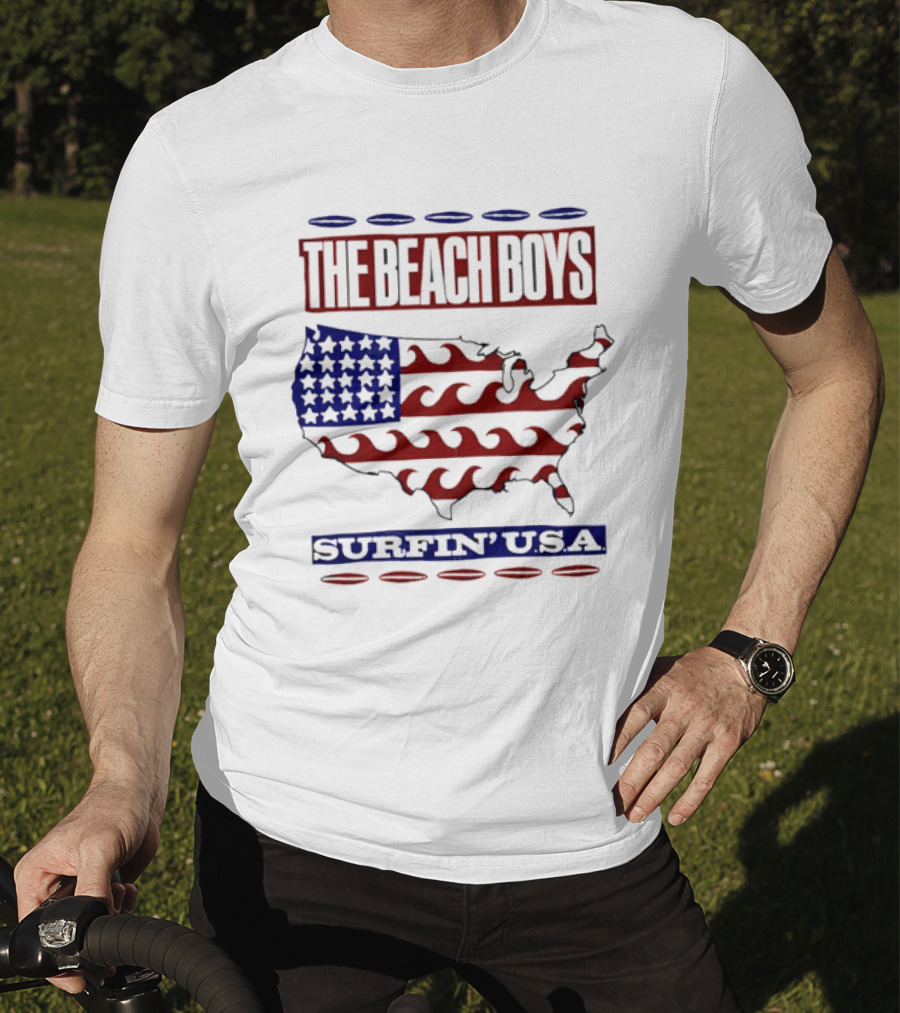 The Beach Boys Surfin' USA American Flag Waves Map T-Shirt