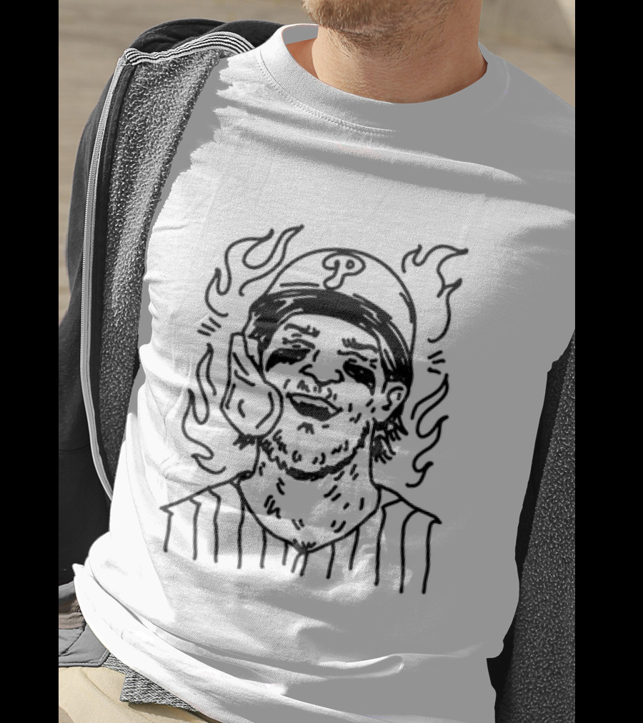 Bryce Harper Philadelphia Phillies Smiling Player Cartoon Phillies Hat Flame T-Shirt