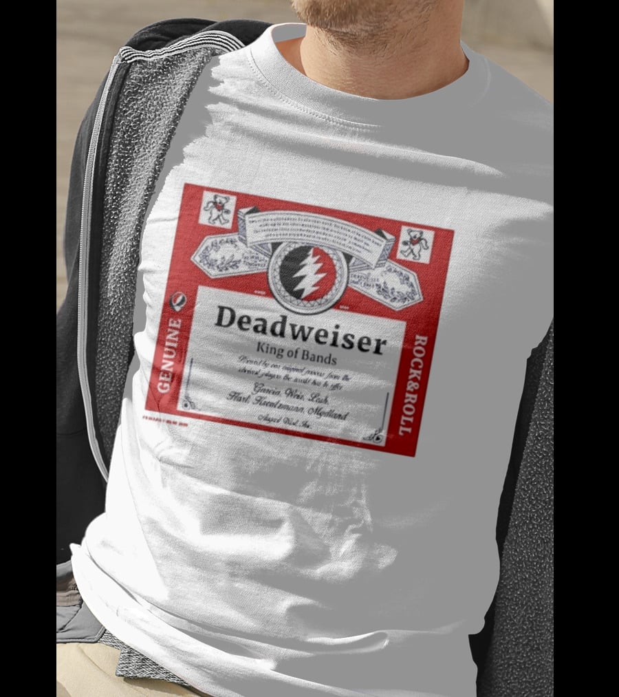 Deadweiser Grateful Dead King Of Bands Rock And Roll Label Genuine Tie Dye Spiral Lightning Bolt T-Shirt
