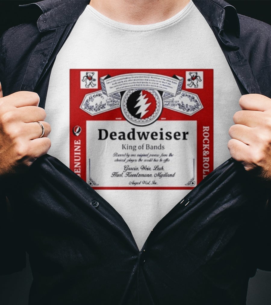 Deadweiser Grateful Dead King Of Bands Rock And Roll Label Genuine Tie Dye Spiral Lightning Bolt T-Shirt