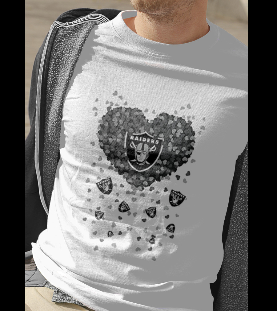 Heart Of Las Vegas Raiders Football 2026 Team Logo Emblem With Black And Silver Hearts T-Shirt