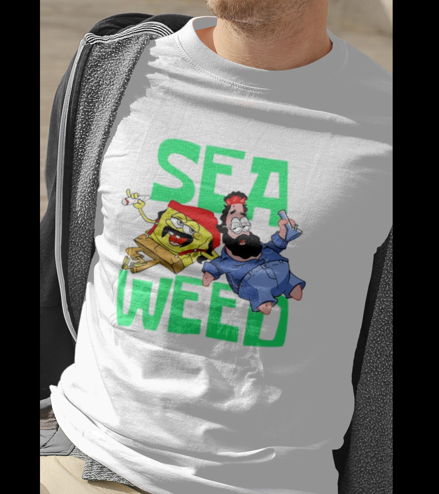 Sea Weed Sponge And Bearded Duo Cartoon Characters T-Shirt