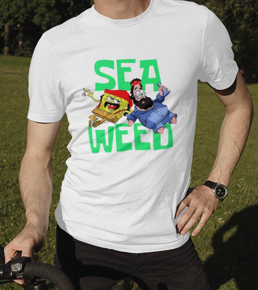 Sea Weed Sponge And Bearded Duo Cartoon Characters T-Shirt