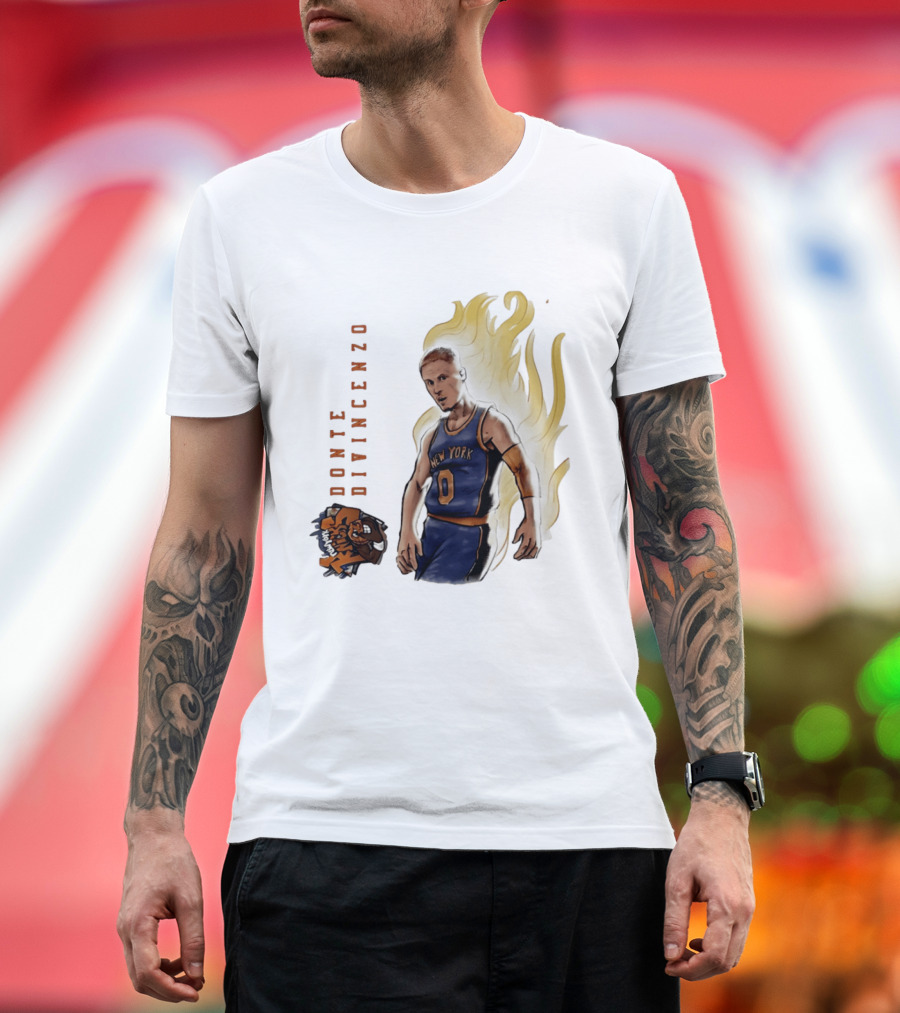 Donte DiVincenzo New York Knicks Flaming Basketball Inferno T-Shirt