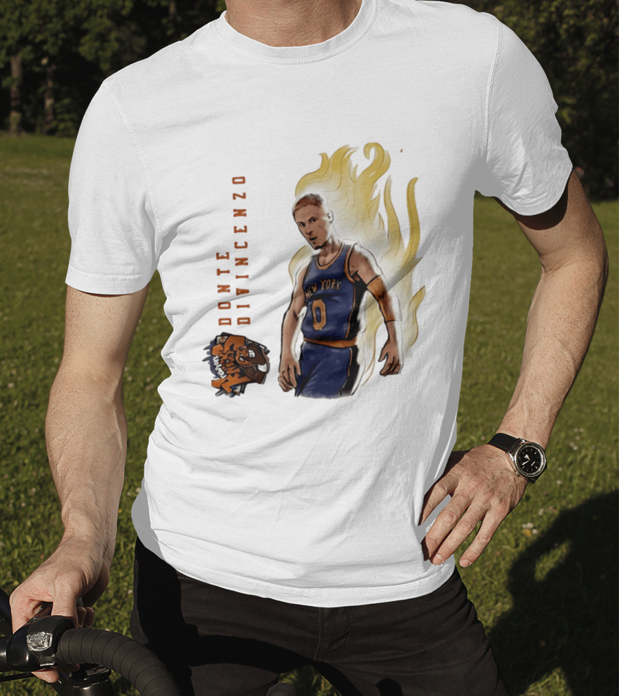 Donte DiVincenzo New York Knicks Flaming Basketball Inferno T-Shirt