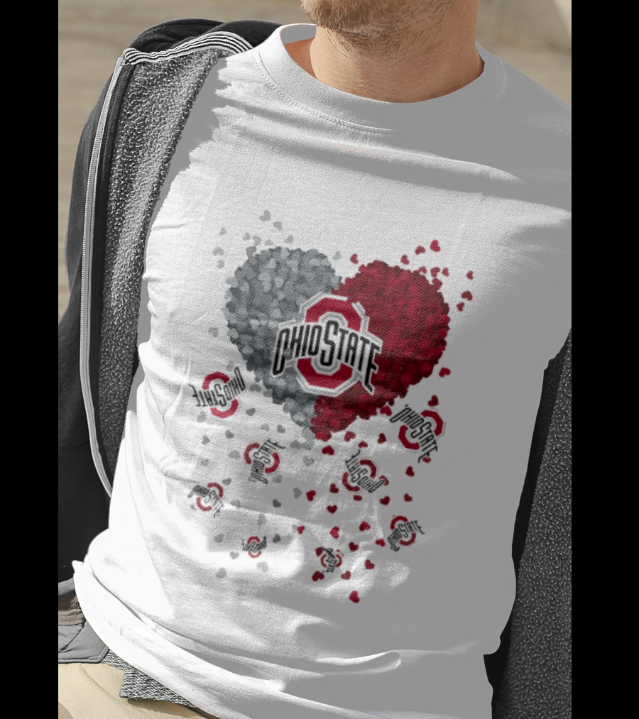 Heart Of Ohio State Buckeyes Football 2026 Red And Gray Hearts With Buckeye Logos T-Shirt