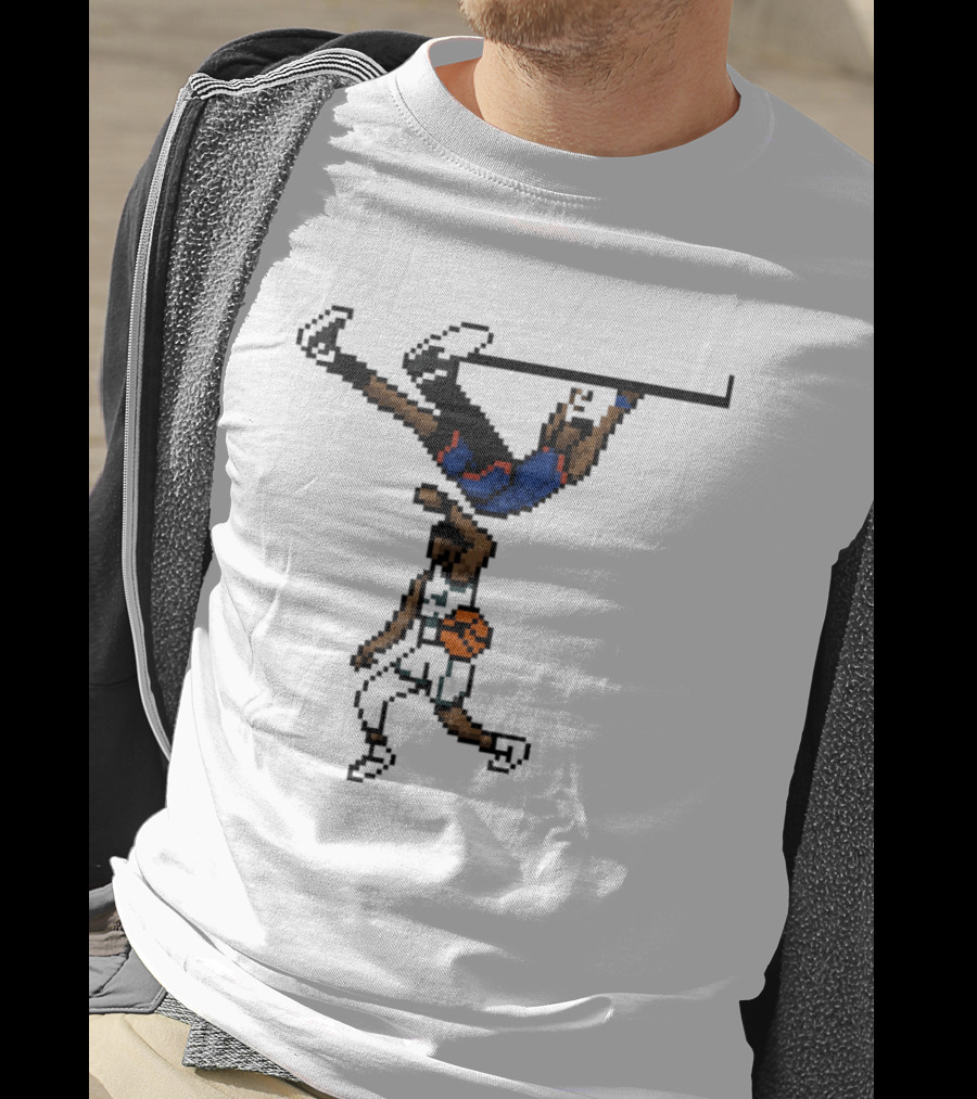 Knicks Vs Celtics OG Anunoby Dunks Against Jayson Tatum Pixel Art 8 Bit T-Shirt