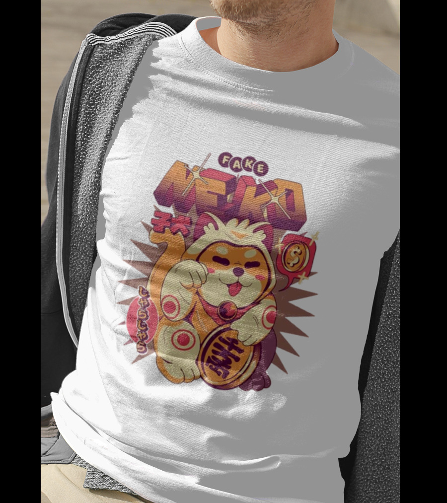 Fake Neko Shiba Inu Lucky Cat Coin Japan T-Shirt