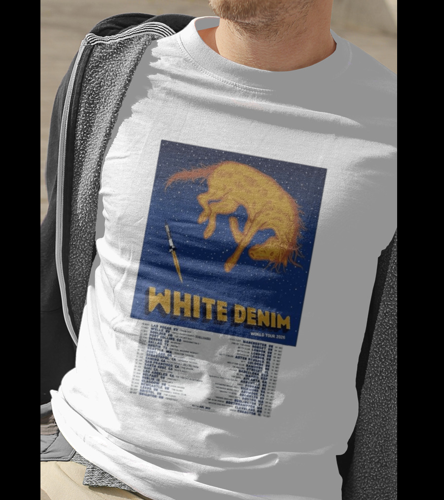 White Denim World Tour 2026 Tour Dates And Cities With Starry Night Horse Scene T-Shirt