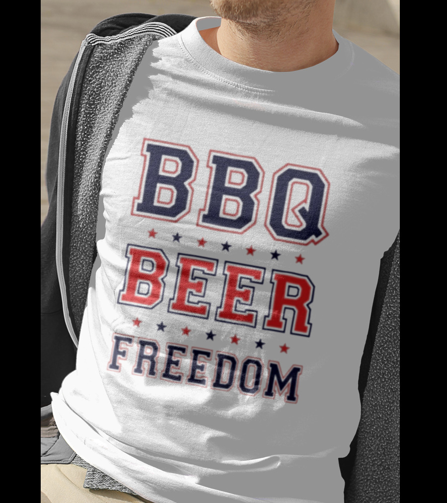 BBQ Beer Freedom Stars Bold Text Patriotic T-Shirt