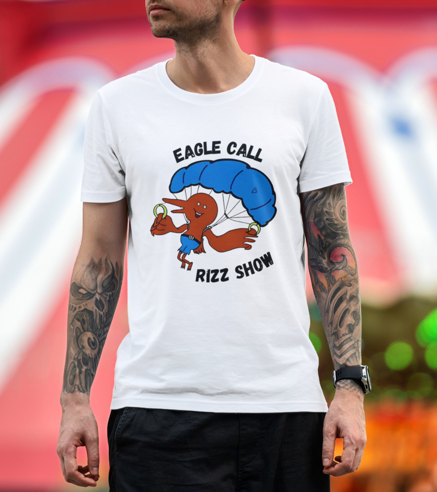 Eagle Call Rizz Show Parachuting Bird Character With Blue Canopy T-Shirt