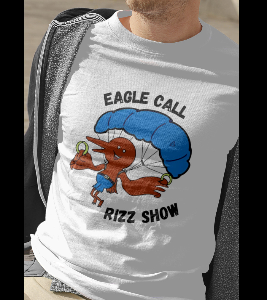 Eagle Call Rizz Show Parachuting Bird Character With Blue Canopy T-Shirt