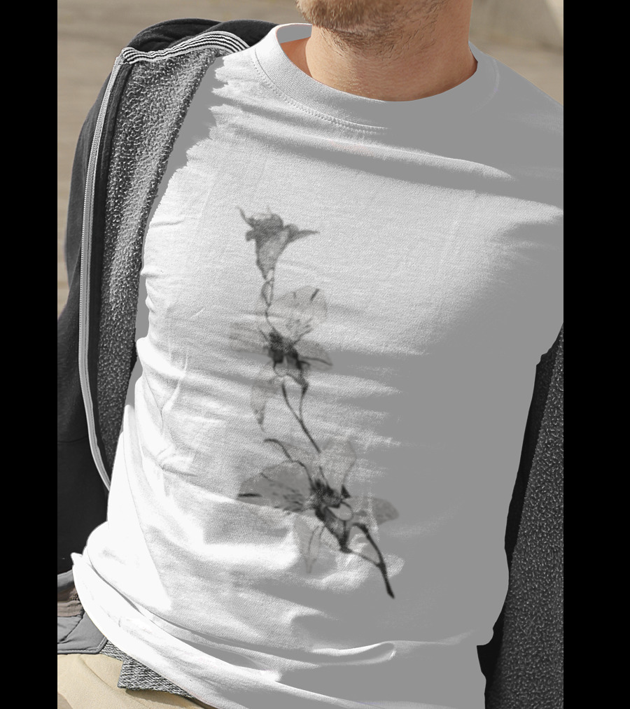 Orchid Flower Botanical Illustration Monochrome Blossom Print T-Shirt